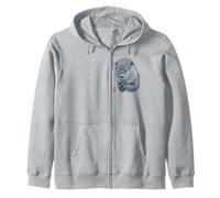 Japanese Peace Otter Illustration with Red Kanji Zip Hoodie