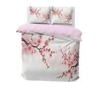 Japanese Peach Blossom Bedding - King Size Duvet Cover Sets, Watercolor Reversible Bedding Set, Soft Microfibre Quilt Cover and 2 Pillowcases, Flower Branch Bed Sets, A-614