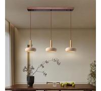 Japanese Pendant Light - Round Natural Stone Shade Modern Wood Chandelier for Bedroom Dining Room Living Room Stylish Ceiling Lamp Decorative Lighting Fixture