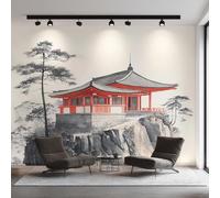 Japanese Photo Wallpaper, Asian Landscape Ink Painting Wallpaper Mural, 500x350cm Wall Paper for Bedroom Living Room, Non-Woven Wall Mural Room Decor EL&D70