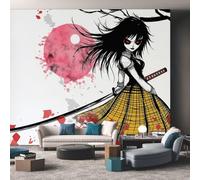 Japanese Photo Wallpaper for Bedroom, Anime Girl Wall Mural for Living Room, Black Red Wallpaper 350x256 Nonwoven Wall Paper Home Decor W&24