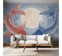 Japanese Photo Wallpaper for Bedroom, Asian Oriental Koi Wall Mural for Living Room, Red Blue Wallpaper 450x315 Nonwoven Wall Paper Home Decor W&21