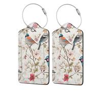 Japanese Pine & Birds 2 Pack PU Leather Luggage Tags Suitcase Tags with Privacy Cover and Stainless Steel Loop