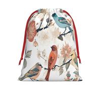 Japanese Pine & Birds -Print Drawstring Gifts Bags L Size - Soft Flannel Fabric Reusable For Wedding Party Favors Gifts Packaging