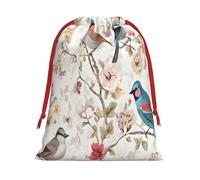 Japanese Pine & Birds -Print Drawstring Gifts Bags M Size - Soft Flannel Fabric Reusable For Wedding Party Favors Gifts Packaging