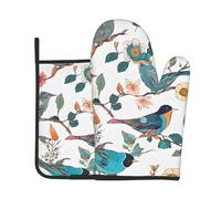 Japanese Pine & Birds Print Oven Mitts And Pot Holders Sets 7"X11" Kitchen Essentials 2-Piece Set Bbq, Baking