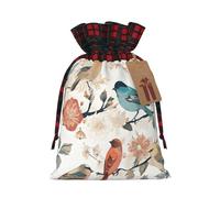 (Japanese Pine & Birds) Reusable S Size Bag Sack With Drawstring Eco-Friendly Plaid Burlap Pouch For Party Wedding Favors.
