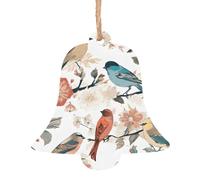 Japanese Pine & Birds Wooden Christmas Ornament Bell Shape Personalized Hanging Ornament Pendant Decoration for Xmas Tree Holiday Party Home Farmhouse Decor 2 PCS