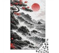 Japanese Pine Tree by The Sea 1000-Piece Puzzle for Adults, 70x50cm/1000pcs; White Cardboard for Simple Sorting; for An Enjoyable Break at The Table