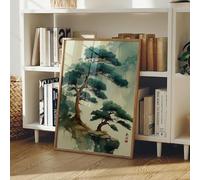 Japanese Pine Tree Painting Canvas Art, Zen Landscape Painting, Tranquil Asian Nature Wall Pictures Decor for Home Design(80x120cm/Inner frame)