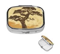 Japanese Pine Trees at Sunrise Pill Box 2 Compartment Round Metal Pill Case for Purse & Pocket, Portable Medicine Organizer Travel Pillbox Daily Pill Container Holder to Hold Vitamins, Fish Oil
