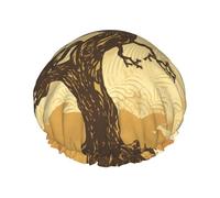 Japanese Pine Trees at Sunrise Shower Cap for Women Men Large Waterproof Shower Bonnet Elastic Band Bathing Hair Hat Spa Salon Caps Double Layered Reusable Bath Caps for Long Hair, Braids