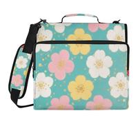 Japanese Pink and White Cherry Blossoms 3 Ringing Binder with Zipper with Handle Easy to Carry Portfolio Binder Suitable for Middle School