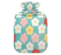 Japanese Pink and White Cherry Blossoms Cute hot Water Bottle with Soft Cover, 1L hotwater Bag for Sore Muscle,Sore Muscle,Bolsa para agua Caliente