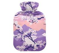 Japanese Pink Cherry Blossoms Water Bottle for hot Water with Soft Cover, 2L hot compresses for The Body for Tummy Warmer, Tummy Warmer, Bolsa de agua Caliente para el Dolor