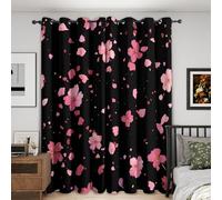 Japanese Pink Floral Curtains Blackout, 66x90 Inch 2 Panels - Dark Romantic Flower Pattern Black Out Curtains, Home Decor, 90 Drop Eyelet Window Drapes for Bedroom, Living Room FO142
