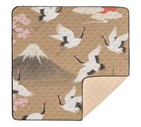 Japanese Pink-Flowered Crane Soft Padded Baby Gym & Activity Mat for Indoor Outdoor Cozy Breathable Tummy Time Mat for Babies Infants Toddlers, 50'' x 50''