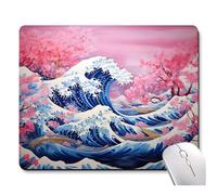 Japanese Pink Waves Mouse Pad,Unique Cherry Blossoms Mousepad,Non-Slip Rubber Base,Office Home Washable Gaming Mousepad,Office Desk Accessories For Women 7.9X9.4 Inch