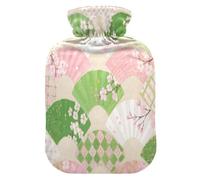 Japanese Pinkish-Green Fan hot-Water Bottle with Soft Cover, 1L hot compresses for The Body for Menstrual Cramps,Menstrual Cramps,Bolsa de agua Caliente para el Dolor