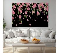 Japanese Plants Flowers Cherry Blossom Petals Modern Framed Canvas Wall Art 100L x 75W cm, Black Large Giclee Prints Ready to Hang for Living Room Bedroom Office Decor - Wrapped Wood Frame
