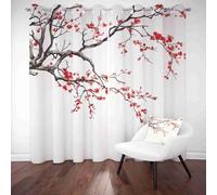 Japanese Plum Blossom Blackout Curtains Chinese Cherry Blossom Thermal Insulated Soundproof Energy Saving Drapes 2 Panels Eyelet Curtains for Living Room Bedroom and Kitchen Darkening Treatments