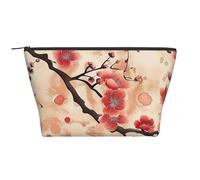 Japanese Plum Floral Prints Trapezoid Makeup Bag Travel Cosmetic Organizer with Foam Padding for Gym, Office, and Weekend Trips