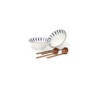 Japanese Porcelain Ramen Bowls, 1000ml Ceramic Soup Bowl with Wood Chopsticks Spoons (2 Sets), for Pasta Noodle Cereal Salad Soba Udon (A)