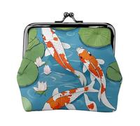 Japanese Pretty Koi Fish Full Double-Sided Printed Pattern Women's and Girls' Fashionable Leather Kiss Lock Coin Purse Card Bag