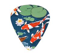 (Japanese Pretty Koi Fish) Guitar Picks Set Of 12 With Transparent Plastic Box For Bass Electric And Acoustic Guitars Ukulele