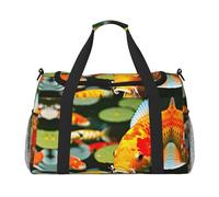Japanese Pretty Koi Fish Hand Travel Bag - Large Reusable Shopping Tote Bag, Perfect for Outdoor Activities, Sports, Camping & Groceries, Black, One Size