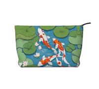 Japanese Pretty Koi Fish Leather Travel Toiletry Bag with Zipper,Cosmetic Bags for Women,Small Make Up Bag for Purse,Portable Travel Cosmetic Bag Gift Bag for Women Girls Lady