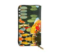 Japanese Pretty Koi Fish Print Leather Long Clutch Wallet – Fashionable Personalized Wallet, Multiple Card Slots, Gift Ready, Black, One Size