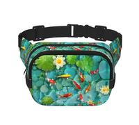 Japanese Pretty Koi Fish Print Men and Women Square Double Layer Waist Bag Workout Crossbody Travel Waist Bag, Black, One Size