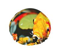Japanese Pretty Koi Fish Print Shower Cap For Women Reusable Double Layer Stylish Soft Bath Cap With Lining Elastic Band