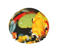 Japanese Pretty Koi Fish Print Shower Cap - Reusable Bath Hair Cap, Double Layer, Adjustable Elastic Strap, Durable Travel Essential