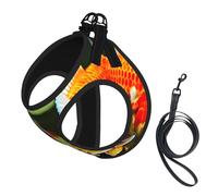 Japanese Pretty Koi Fish Print Small Dog Harness with Leash Set, No Escape Easy Walk Puppy Harnesses for Training Walking