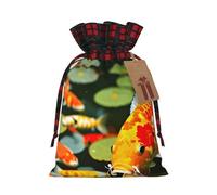 Japanese Pretty Koi Fish Printed Gift Bags with Drawstring - Christmas Party Holiday Sacks - Festive Pouches for Goodie, Treats