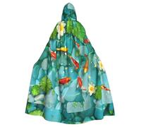 Japanese Pretty Koi Fish Printing Vampire Halloween Hooded Cloak (57.8 Inches Length), Comfortable Large Hood Ideal For Cosplay