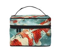 Japanese Pretty Koi Fishs Printed Travel Makeup Bag Spacious Portable Cosmetic Organiser with Handle, Large Capacity Toiletry Bag, Gift for Women Girls