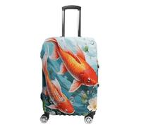 Japanese Pretty Red Carp Fish Travel Luggage Cover Stretchable Airplane Suitcase Protector Sleeve Universal Washable Fit for 19-32 Inch Checked Baggage,Water Resistant Durable Luggage Protector X-Larg