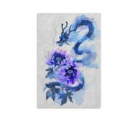 Japanese Purple Flower Aesthetic Spirals Dragon Posters Room Decor Aesthetic Canvas Wall Art for Living Room Bedroom Prints Paintings Pictures Wall Decor Framed Unframed 12x18inch(30x45cm)