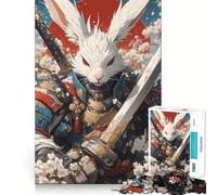 Japanese Rabbit Samurai Jigsaw for Adults 1000 Pieces Unwind Game Rich Color Enjoyable Challenge Art Display (38x52cm)