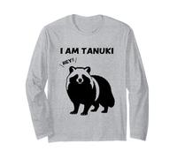 Japanese Raccoon Dog Silhouette I AM Tanuki Funny Animal Long Sleeve T-Shirt