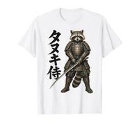 Japanese Raccoon Samurai Vintage Warrior Men Women Kids Value Graphic T-Shirt, Men, White, S
