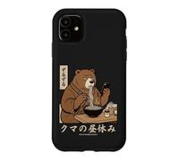 Japanese Ramen Bear Retro 70s Manga Style Slurping Soup Case for iPhone 11