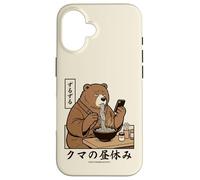 Japanese Ramen Bear Retro 70s Manga Style Slurping Soup Case for iPhone 16