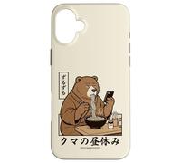 Japanese Ramen Bear Retro 70s Manga Style Slurping Soup Case for iPhone 16 Plus