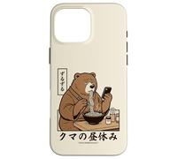 Japanese Ramen Bear Retro 70s Manga Style Slurping Soup Case for iPhone 16 Pro Max