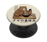 Japanese Ramen Bear Retro 70s Manga Style Slurping Soup PopSockets Adhesive PopGrip