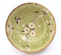 Japanese Ramen Bowl - [Green Cherry Blossoms] 17cm Ceramic Noodle Bowl, Made in Japan - Perfect for Ramen, Pho, Udon - Instagram-Worthy Giftable Tableware